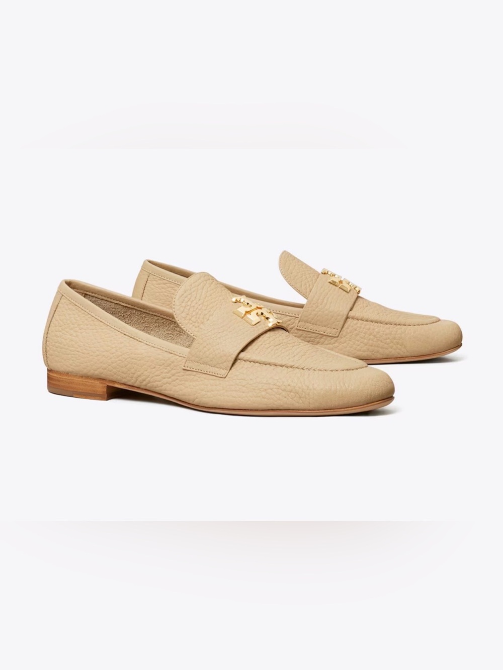 NEW! TORY BURCH ELEANOR LOAFER LEATHER SHOES SAND STONE w/ GOLD HARDWARE SIZE 8